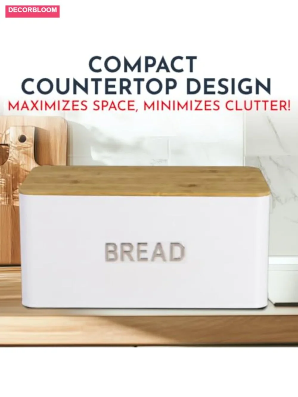 Bamboo Lid Bread Box for Kitchen Countertop, Stainless Steel, Airtight Storage
